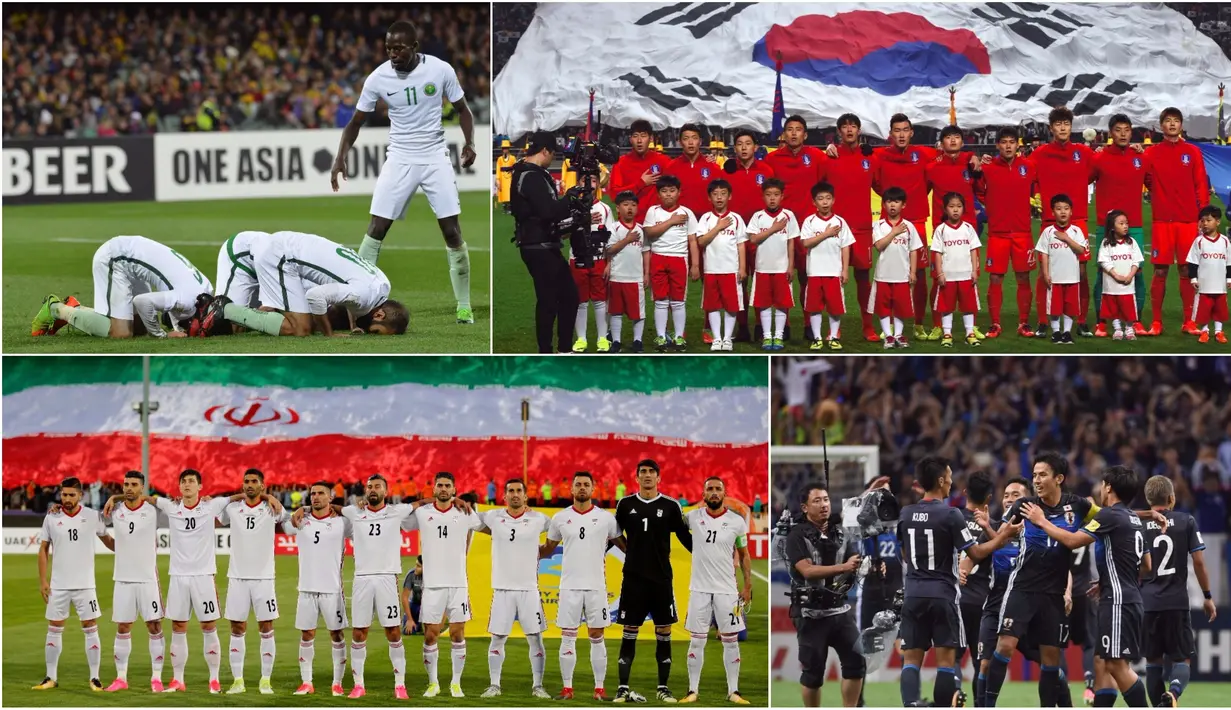 Berikut ini empat negara Asia yang sudah memastikan diri lolos ke Piala Dunia 2018 dan dua negara yang akan bertarung untuk mendapatkan tempat lagi melalui playoff. (Kolase foto-foto dari AFP)
