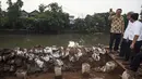 Gubernur DKI Jakarta Basuki Tjahaja Purnama terlihat memberikan instruksi saat meninjau pembangunan tanggul Kali Sunter, Kelapa Gading, Jakarta Utara, Kamis (12/2/2015). (Antara Foto/Sigid Kurniawan)