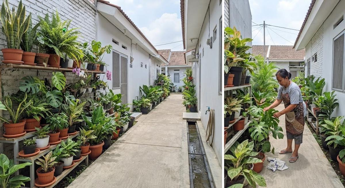 Cara mengubah lorong sempit menjadi taman hijau dengan hasil akhir rumah seperti di surga model jaga kebersihan dan saluran air