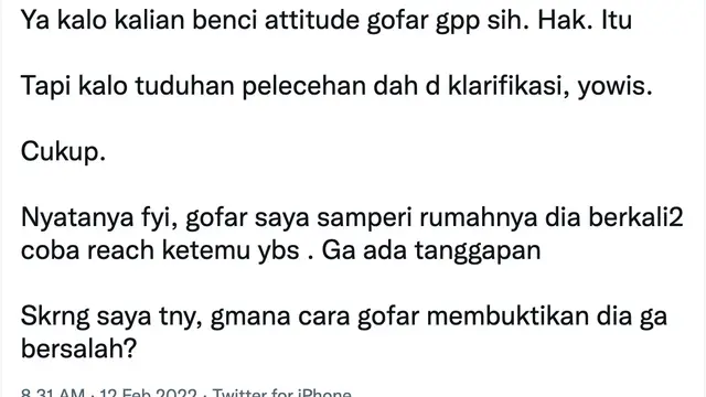 Cuitan dokter Tirta soal Gofar Hilman. (Foto: Dok. Twitter @tirta_cipeng)
