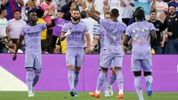 Real Madrid menang 2-0 Juventus pada laga pramusim di Rose Bowl, Pasadena, California, Minggu (31/7/2022) pagi WIB.&nbsp;(AP Photo/Marcio Jose Sanchez)