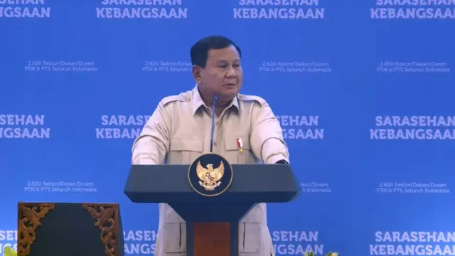 Presiden Prabowo Subianto saat berpidato dalam Sarasehan Kebangsaan Konvensi Sains, Teknologi, dan Industri Indonesia (KSTI) di JCC Senayan, Jakarta, Jumat (26/6/2026). (Dok. Tangkapan Layar YouTube Sekretariat Presiden)