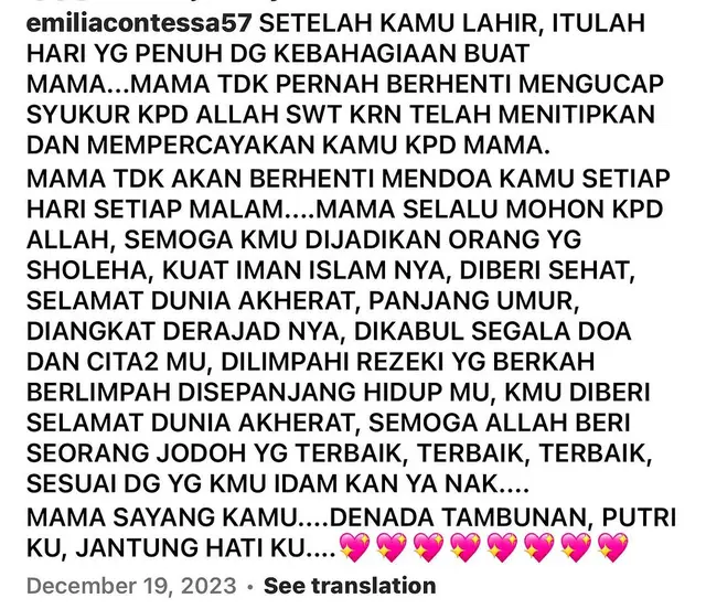 Melepas kepergian sang mama, Denada mengenang doa indah mendiang Emilia Contessa 