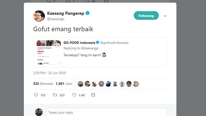 Kaesang memuji Gofood Indonesia (Twitter @kaesangp)