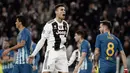 3. Jumlah gol dalam 1 leg. Cristiano Ronaldo hanya mampu mencetak 3 gol dalam 1 leg, yaitu leg kedua saat Juventus melawan Atletico Madrid di Juventus Stadium (12/3/2019). (AFP/Filippo Monteforte)