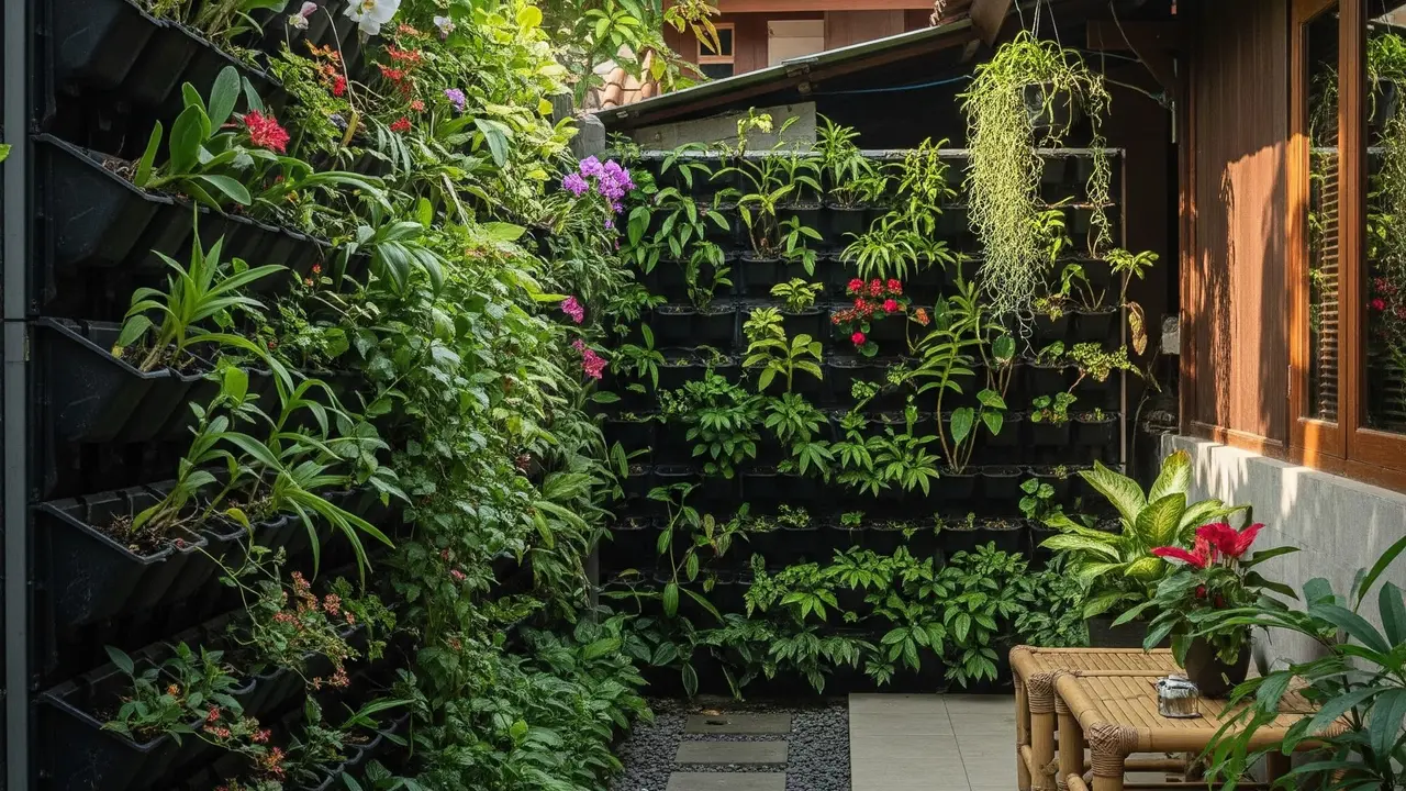 Kebun Vertikal di Halaman Belakang Rumah Kecil