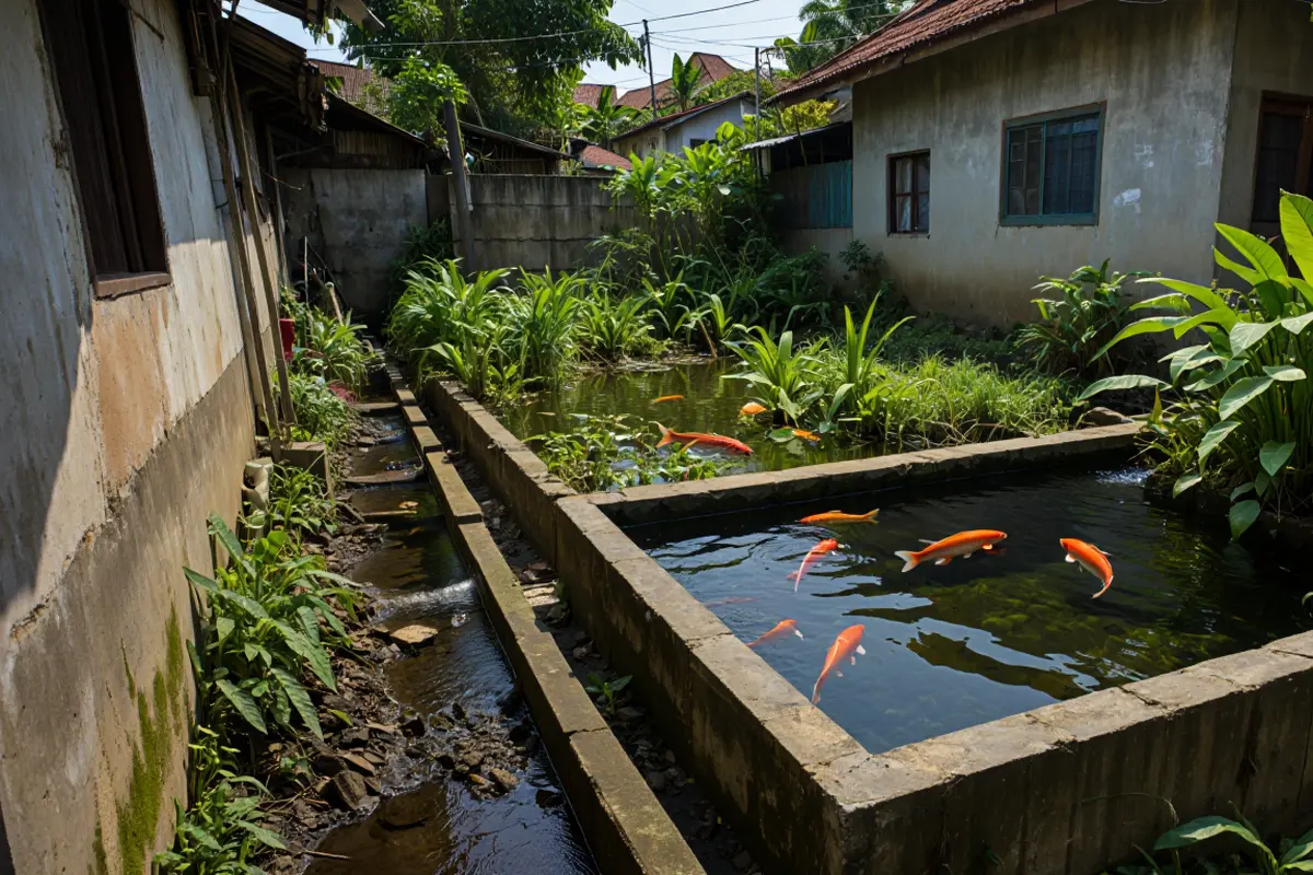 Desain Kolam Ikan yang Terlihat Aman Ini Justru Menarik Ular (Foto: Reve Art AI)
