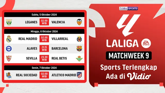 Jadwal Pertandingan LaLiga 2024/2025 Matchweek 9