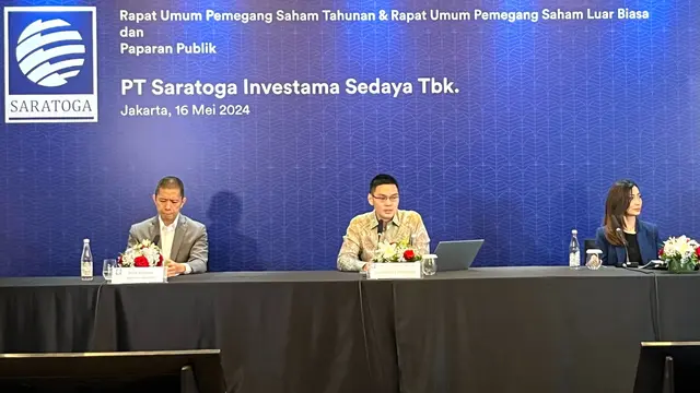 PT Saratoga Investama Sedaya Tbk (SRTG) menggelar  Rapat Umum Pemegang Saham Tahunan (RUPST) hari ini, Kamis 16 Mei 2024. (Pipit/Liputan6.com)