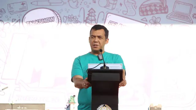 Dirjen Imigrasi Silmy Karim saat menghadiri Imifest 2023 di Dharma Negara Alaya Art & Creative Hub, Denpasar, Bali, Selasa (18/7/2023).