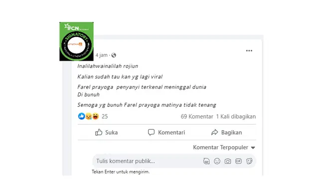 Tangkapan layar klaim penyanyi cilik Farel Prayoga meninggal dunia
