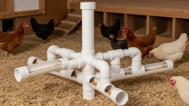 desain tempat pakan ayam otomatis dari pipa
