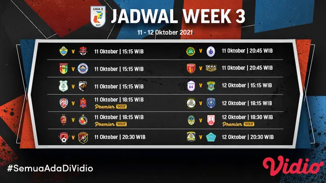 Liga 2 2021 Minggu Ketiga 11-12 Oktober