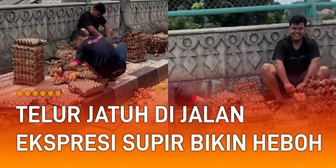 VIDEO: Puluhan Telur Jatuh dan Hancur di Jalan, Ekspresi Dua Pengangkut Telur Bikin Heboh