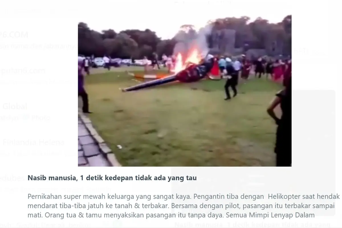 Video kecelakaan helikopter yang diduga membakar pengantin. Hoaks atau fakta?