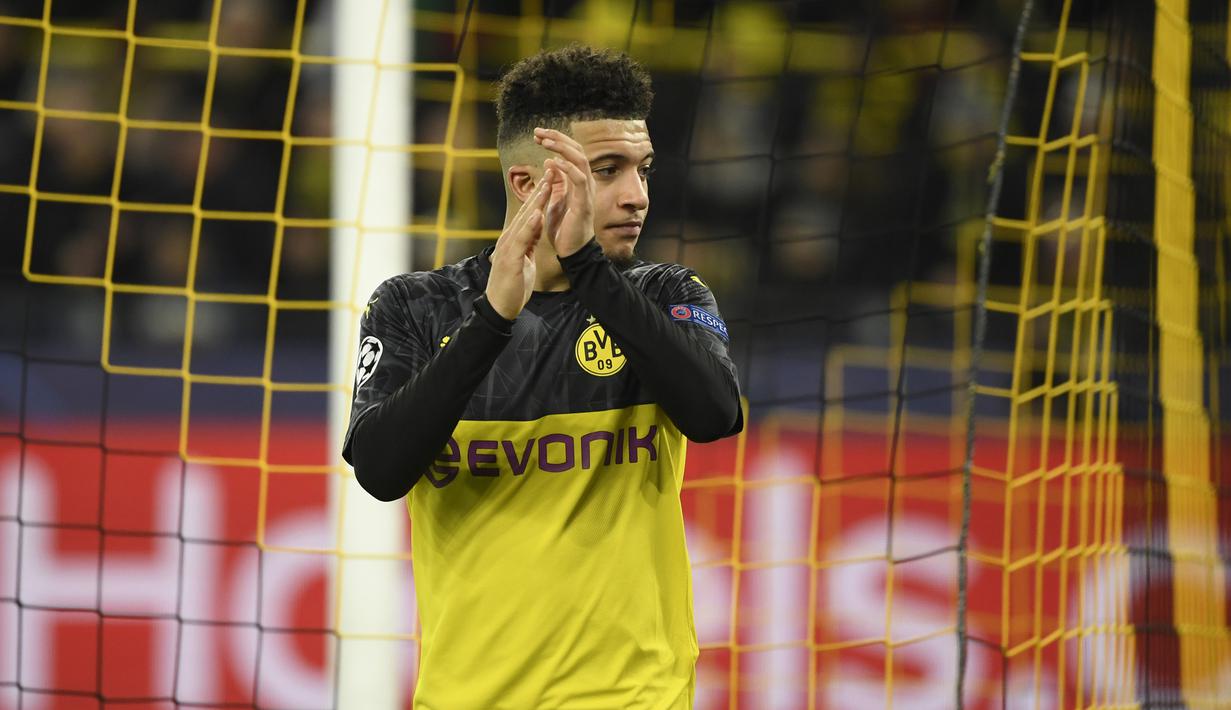 4. Jadon Sancho (Borussia Dortmund) - Pemain berusia 20 tahun ini tengah menjadi incaran banyak klub besar Eropa. Jadon Sancho berada di urutan kedua sebagai pencetak gol dan assist terbanyak di lima liga teratas Eropa. (AFP/Ina Fassbender)