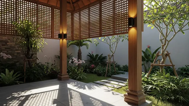 Ide Gazebo Minimalis Belakang Rumah 2026 Model Dinding Kisi Kayu