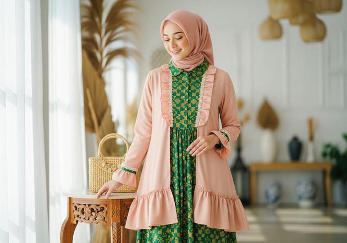 7 Model Gamis Batik dengan Outer Tunik, Gaya Syar'i yang Tetap Modis