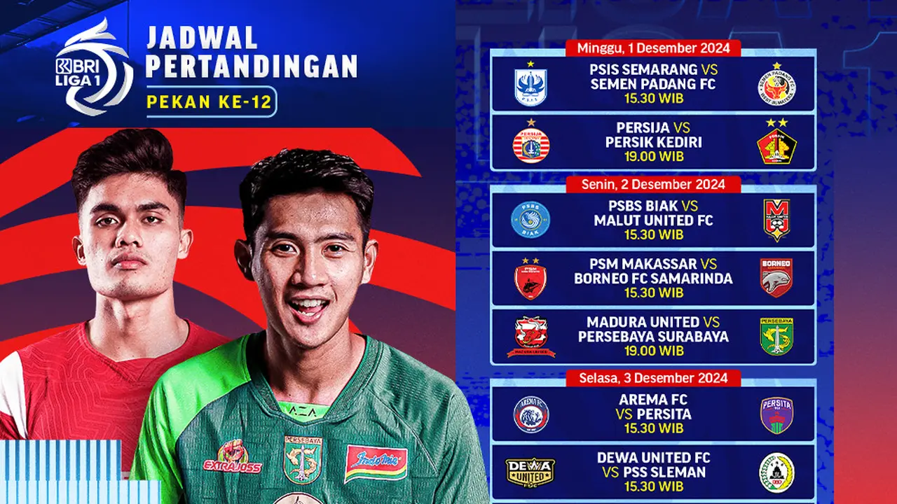 Jadwal BRI Liga 1 2024/25 Matchweek 12 di Vidio