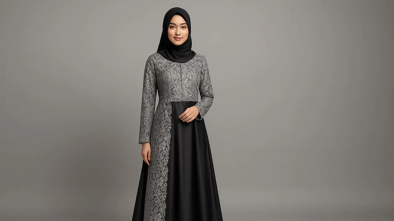 7 Gamis Syari Brokat Kombinasi Satin Mewah 2025, Bikin Penampilan Anggun dan Berkelas