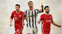 Ilustrasi - Robert Lewandowski, Cristiano Ronaldo, Mohamed Salah (Bola.com/Adreanus Titus)