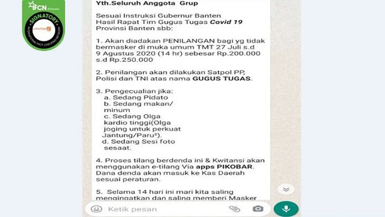 Gambar Tangkapan Layar Pesan Berantai di Aplikasi Percakapan WhatsApp