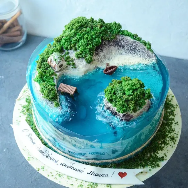 6 Potret Kue Ini Bak Sebuah Pulau, Semua Komponen Terlihat Sempurna