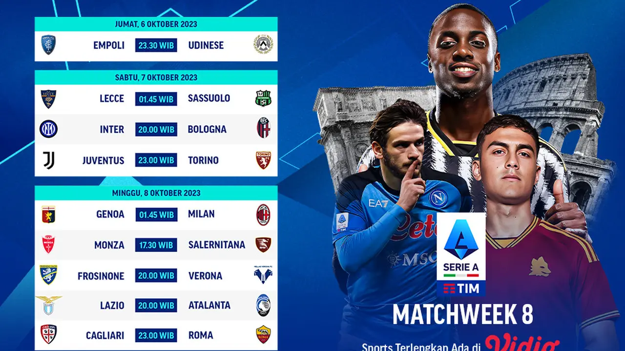 Jadwal dan Link Streaming Serie A Matchweek 8 di Vidio