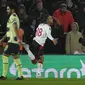 Striker Southampton Sekou Mara berselebrasi&nbsp;setelah mencetak gol pembuka ke gawang Manchester City dalam pertandingan perempat final Piala Liga Inggris di St Mary's Stadium, Kamis (12/1/2023) dini hari WIB.&nbsp;(AP Photo / Alastair Grant)