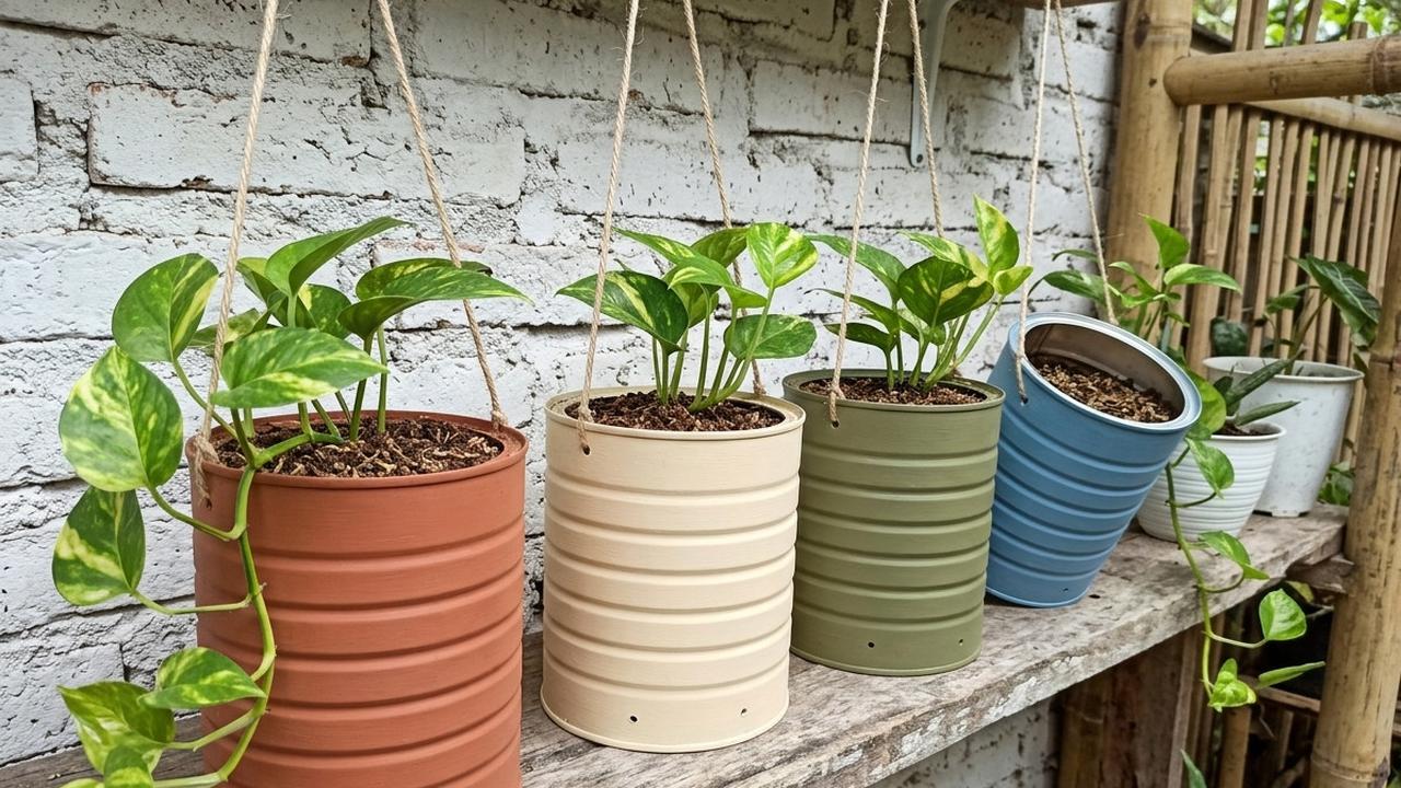 Ide Kaleng Susu Bekas Jadi Pot Tanaman Hias Model Polos untuk Sirih Gading