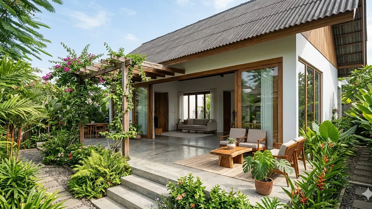 Model Rumah Minimalis Atap Asbes dengan Jendela Besar (Foto: Gemini AI)