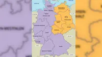 Pada masa Perang Dingin, negara Jerman terbagi menjadi Jerman Barat dan Jerman Timur. (Sumber maps-of-germany.co.uk)