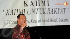 Mahfud MD juga ikut memberikan pesan agar memperjuangkan jatidiri politik sebagai pejuangan nilai-nilai perjuangan kepada kader KAHMI yang akan bertarung menjadi anggota dewan di Pemilu 2014 (Liputan6.com/Helmi Fitriyansyah).