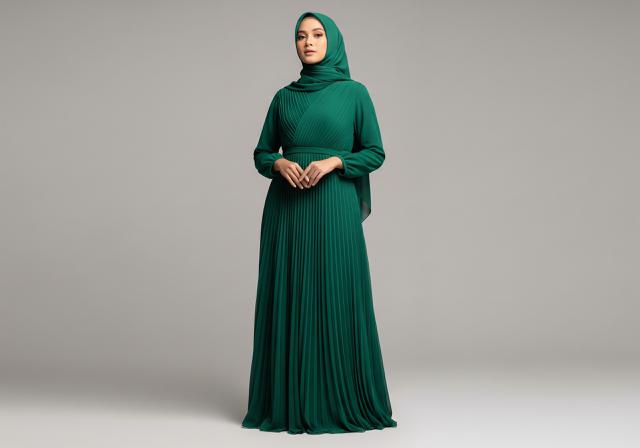 Gamis Emerald Green Pleated Modern/Model Gamis Emerald Green Elegan 2026 (Sumber: gemini.com)