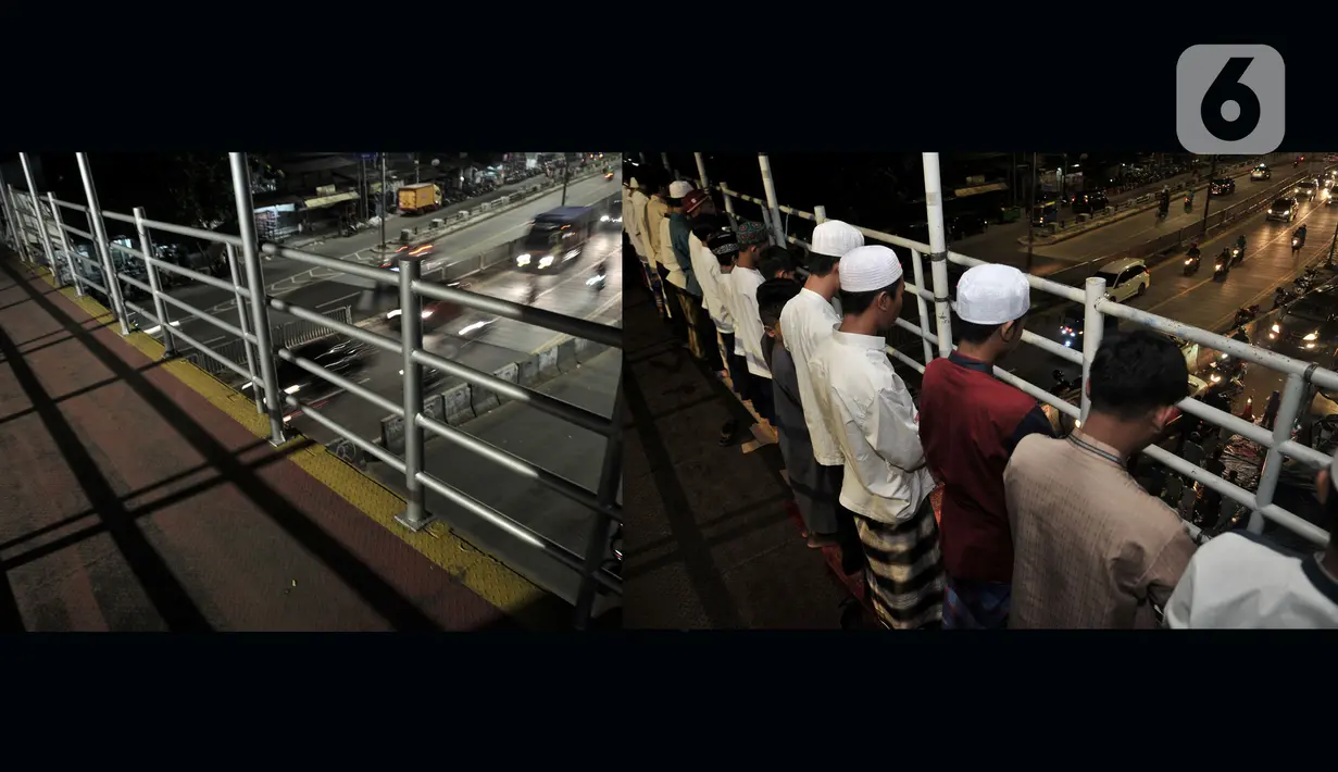 Foto kombo suasana salat Tarawih malam pertama Ramadan tahun lalu dan saat ini di Musala Miftahul Jannah, Pasar Gembrong, Jakarta, Kamis (24/4/2020). Penerapan PSBB untuk memutus rantai penyebaran Covid-19 membuat masjid serta musala di Jakarta meniadakan salat Tarawih. (merdeka.com/Iqbal S Nugroho)
