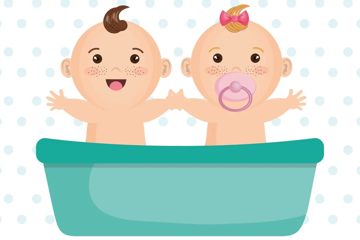 Ilustrasi bayi kembar laki-laki dan perempuan