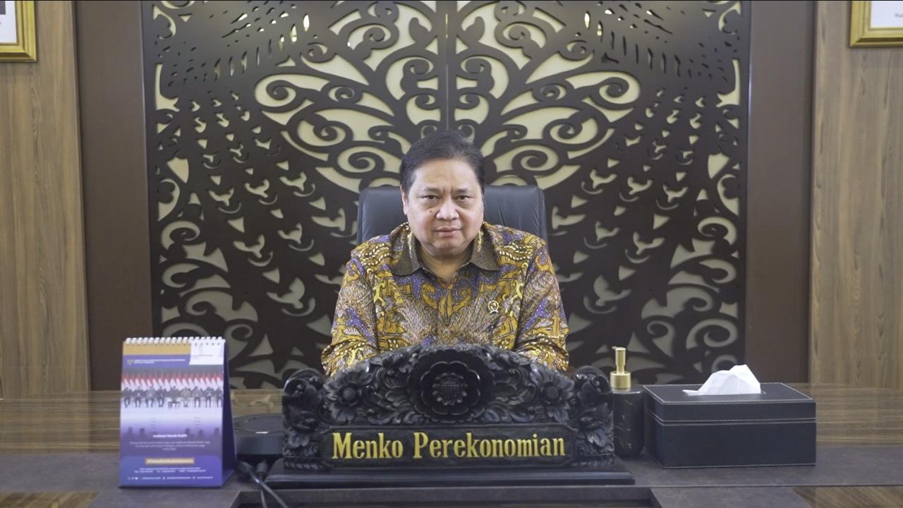 Menteri Koordinator Perekonomian Airlangga Hartarto saat memberikan sambutan di Nusantara Economic Outlook (NEO) 2025