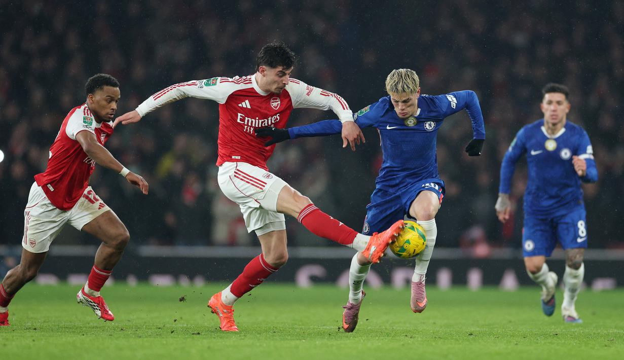 Havertz masuk sebagai pemain cadangan menggantikan Viktor Gyokeres pada menit ke-69 untuk bermain melawan klub mantan, Chelsea. (AP Photo/Ian Walton)