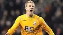 Kegembiraan kiper Birmingham City, Joe Hart seusai laga lanjutan EPL melawan Stoke City di Britannia Stadium, 28 Desember 2009. Birmingham unggul 1-0. AFP PHOTO/Andrew Yates
