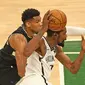 Giannis Antetokounmpo tampak membayangi Kevin Durant di NBA Playoff antara Bucks vs Nets (AFP)