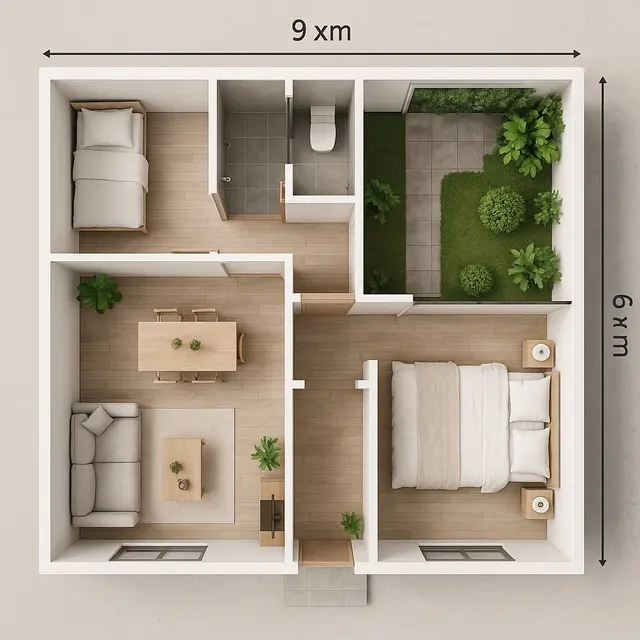 Ide Denah Rumah 9x9 Minimalis Sederhana