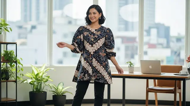 Tunik Batik Lengan Puff Longgar