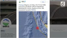 Gempa berkekuatan 5,2 skala richter mengguncang sebagian Provinsi Aceh, pukul 17.33 WIB.