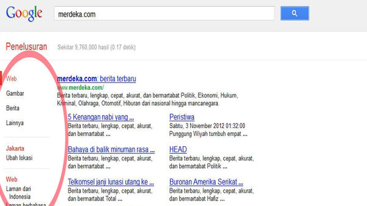 Tampilan side bar Google di Mozilla Firefox awal