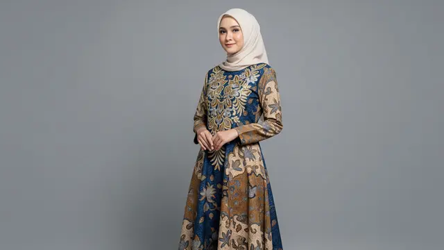 Gamis Batik Premium A-Line dengan Bordir Bunga Dada
