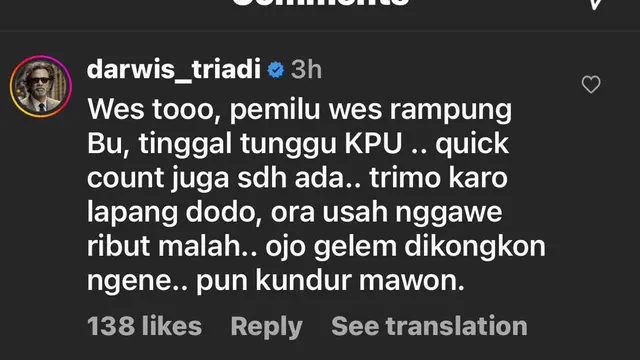 Komentar Darwis Triadi. (Foto: Dok. Twitter Indonesia)