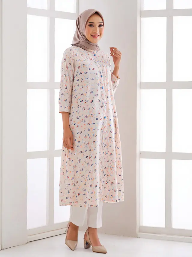 Midi Dress Muslim Kombinasi Linen Nyaman untuk Sehari-hari