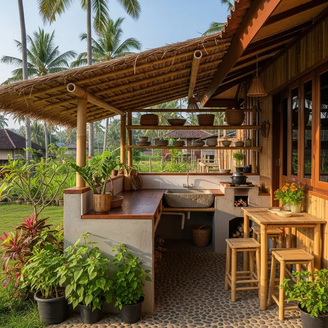 Desain Rumah Desa dengan Dapur Outdoor Sederhana (Image by Gemini AI)