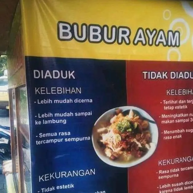 6 Tulisan Nyeleneh di Gerobak Bubur Ayam Ini Bikin Geleng Kepala