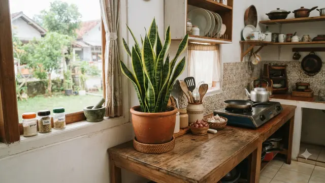 Tanaman hias yang tidak mudah layu meski dekat area memasak dan bikin Bunda tidak setress saat di dapur model lidah mertua